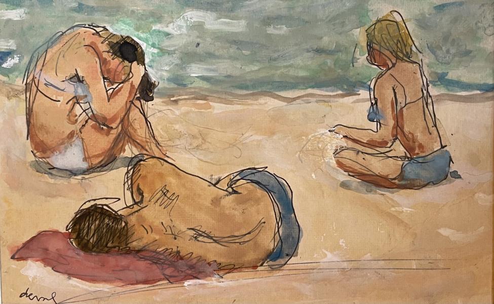 Trois personnages sur la plage