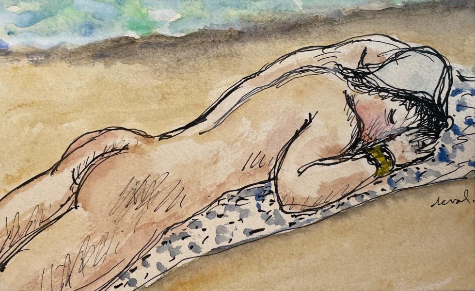 La sieste sur la serviette bleue