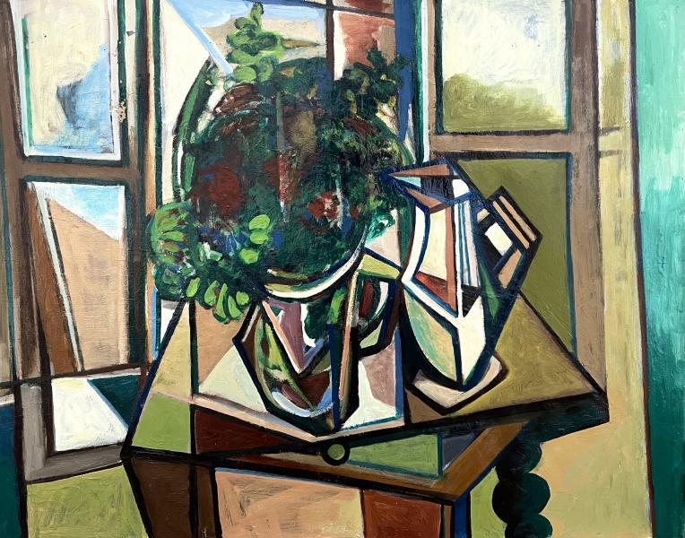 Nature morte, devant la fenêtre, bouquet, pichet, 1962-1975
