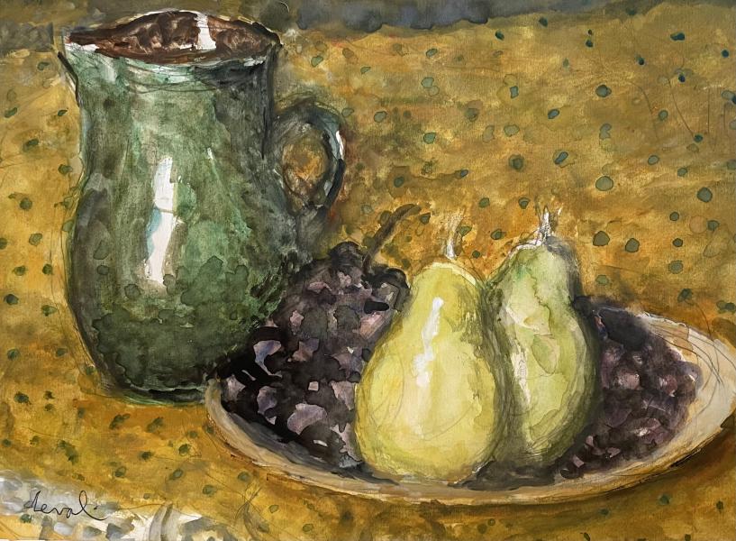 Nature morte au broc vert, raisins et poires