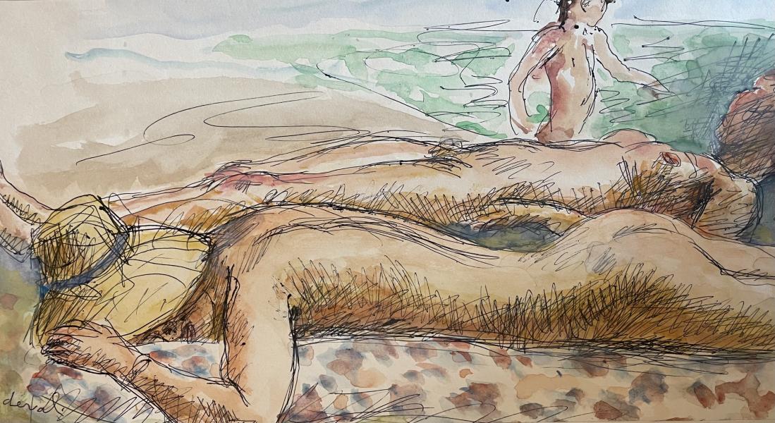 Deux nus couchés en bord de mer