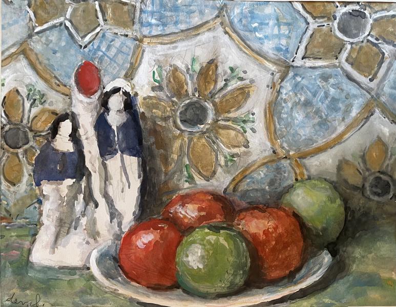 Nature morte aux figurines et à l’assiette de pommes