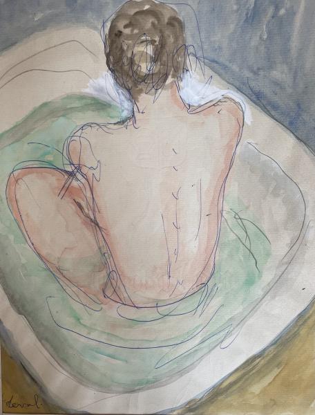 Nu assis dans la baignoire