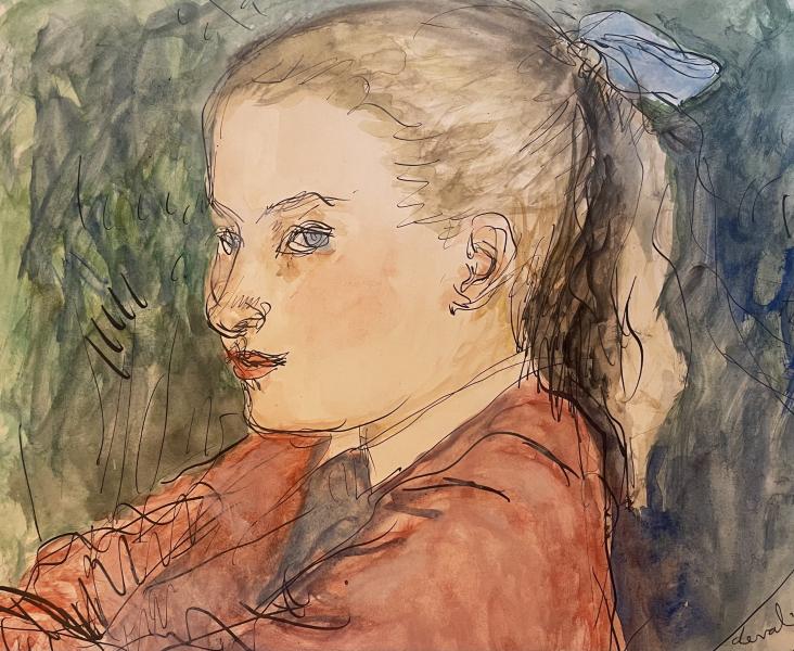 Jeune fille blonde au ruban bleu