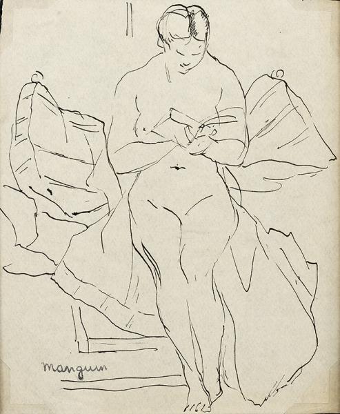 Modèle lisant assis entre deux coussins, 1921