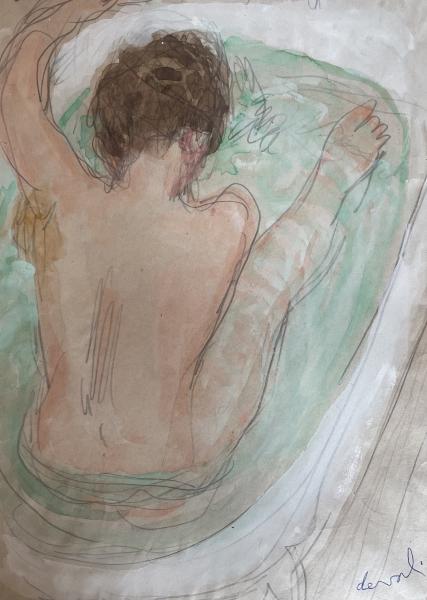Nu à la baignoire se frottant