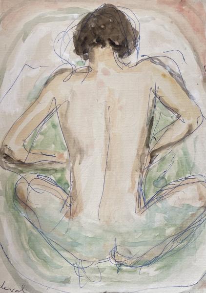 Nu accroupi dans la baignoire