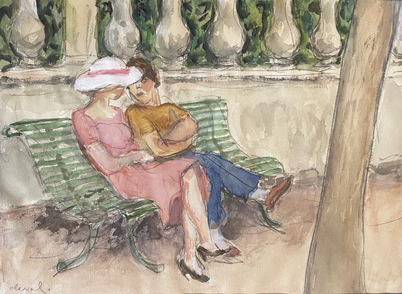 Sur le banc, les amoureux